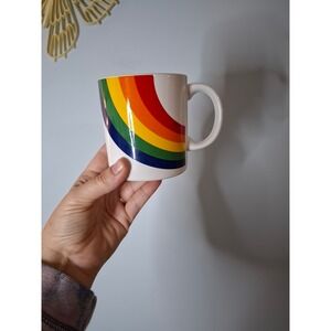 Vintage FTD Rainbow Coffee Mug Retro Ceramic White Cup Made in Korea 1980s